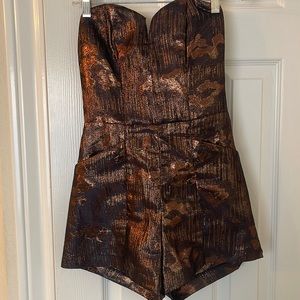 Short Romper in Brassy Gold and Black